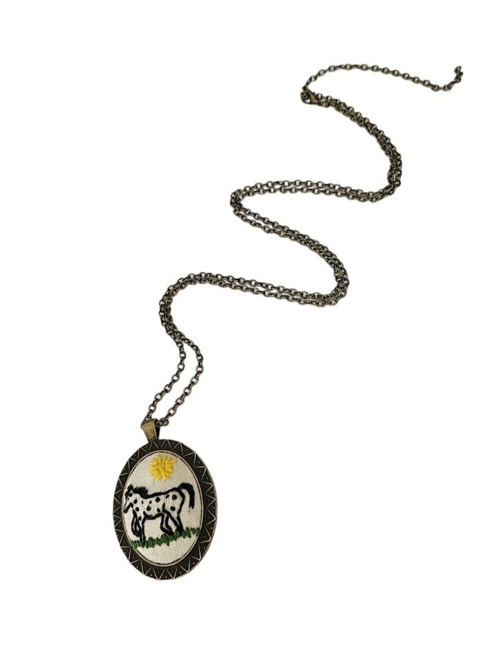 Hand-Embroidered Appaloosa Horse Pendant Necklace - Yellow & Black - Picture 3 of 4